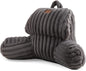 Amélie Home Faux Fur Reading Pillow with Pocket for Sitting in Bed, Kids Backrest Bed Pillow with Washable Cover for Lounging, Study & Relaxing, Grey 17 inches