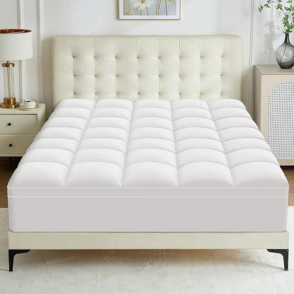 Full Mattress Topper - Extra Thick Mattress Pad Cover - Pillow Top with Soft Breathable Spiral Fiber Filling, 8-21 Inch Deep Pocket, Cooling, White