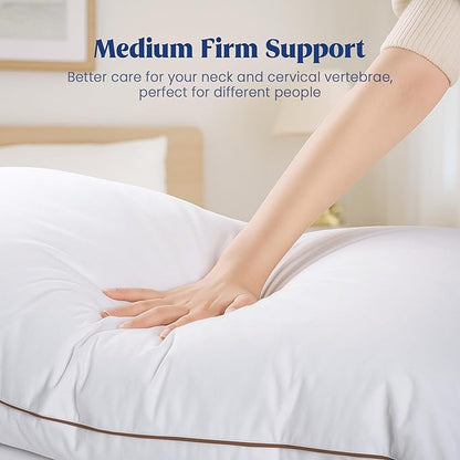 puredown® Goose Feather Down Pillows Queen Size Set of 2, Soft Fluffy Bed Pillow for Sleeping with 100% Cotton Cover, Medium Firm Luxury Hotel Collection Pillow for Back, Stomach or Side Sleeper