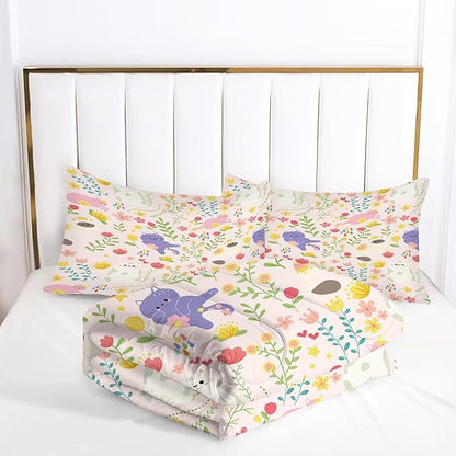 Cat Comforter Set Twin: Pink Purple Floral Cats Bedding Set for Kids Teens Girls Women Cartoon Cute Kitten Flowers Quilt Bed Sets 1 Comforter & 1 Pillowcase