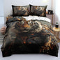 Tiger Bed Sheets Mechanical Style Full Size with A Pillow Cases Standard Size, Black Tiger Print Sheet Set for Kids Boys Girls Gorgeous Animal Skin Bedroom Decor, Animal Fitted Flat Sheet