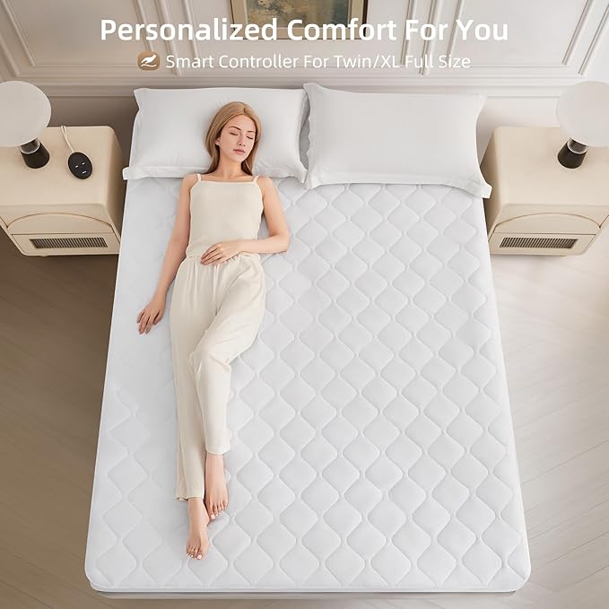 Bwarm Premium Quilted Heated Mattress Pad Twin Size, 39" x 75" Bed Warmer, 9 Heat Settings, 1-12 Hours Auto Off, Soft and Cozy, Deep Pocket, Fast Heating, Machine Washable
