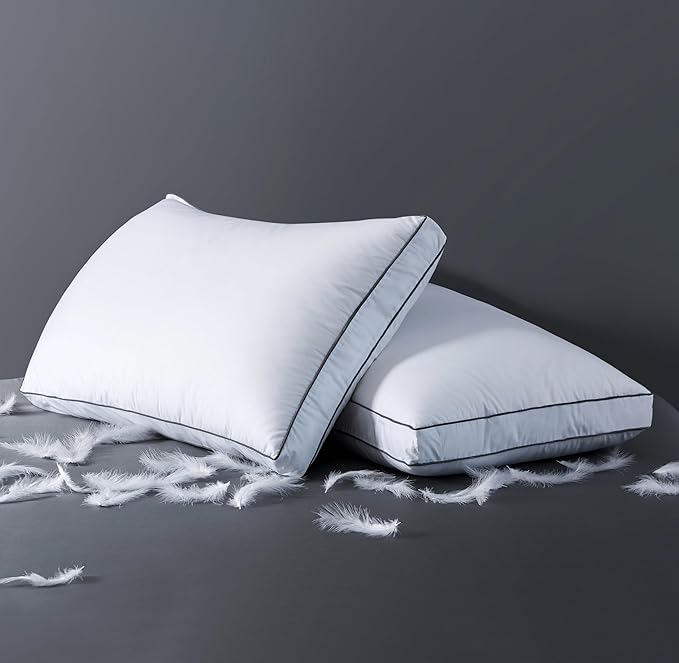 ELNIDO QUEEN Goose Feather Down Pillows Queen Size Set of 2，Luxury Hotel Collection Bed Pillows for Sleeping， Down Surrounded Pillows 2 Pack, Soft ＆ Fluffy for Side, Back Sleepers 20x30 in