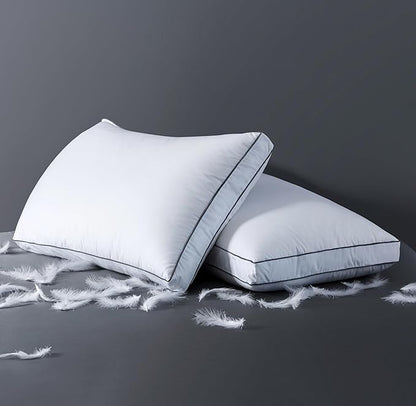 ELNIDO QUEEN Goose Feather Down Pillows King Size Set of 2，Luxury Hotel Collection Bed Pillows for Sleeping， Down Surrounded Pillows 2 Pack, Soft ＆ Fluffy for Side, Back Sleepers 20x36 in