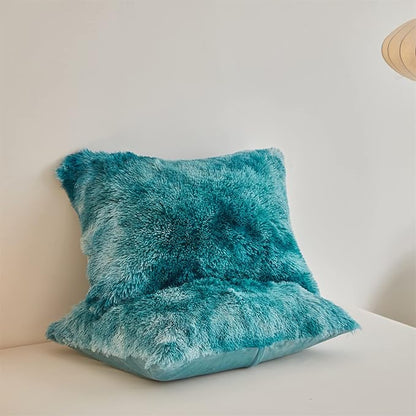 Wajade Faux Fur Plush Tie Dye Teal Comforter Set Fluffy Fuzzy Shaggy Bedding Set - 3PC Full Size Microfiber Soft Warm Quilt Set