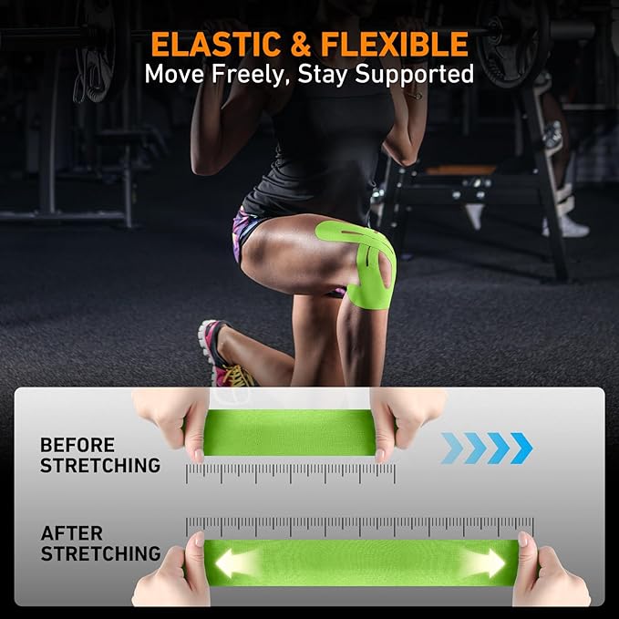 PreCut Kinesiology Tape for Knees, 12 PCS Waterproof KTQUICK Knee Tape for Knee Pain Relief Pre Cut, Original Cotton Athletic Knee Tape, Waterproof & Hypoallergenic Latex-Free for Sports (Green)