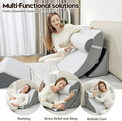 4pcs Wedge Pillow Set for After Surgery,Bed Wedge Pillows for Sleeping,Post Surgery Recovery， 45 Degree Wedge Pillow for Acid Reflux Relief and Anti-snoring，