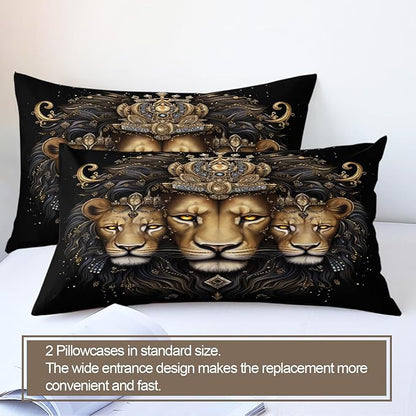 Lion Duvet Cover Twin Crown Lion Father and Son Bedding Set 2 Piece for Kids Bedroom Luxury Abstract Animals Comforter Cover with Zipper Ties & 1 Pillowcases