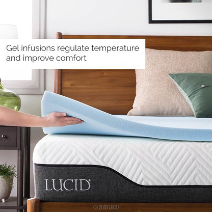 Lucid 2 Inch Memory Foam Mattress Topper, California King Size – Cooling Gel Bed Topper – Preassure-Relieving Plush Feel – Ventilated Breathable Design – CertiPur Certified - Dorm Essentials