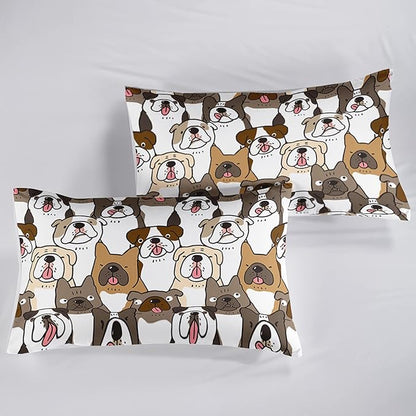 QOOMO Kawaii Dog Comforter King Size,Dogs Comforter Set for Kids Teens Girls Boys,3Pcs Bedding Set Printed Comforter with 2 Pillowcases,Down Alternative,Soft and Lightweight，King Size