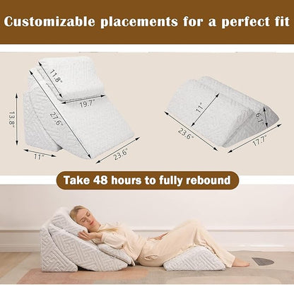 Betterhood 5pcs Orthopedic Bed Wedge Pillow Set, Adjustable Memory Foam, Post Surgery Foam for Back Neck & Leg Pain Relief Support, Acid Reflux, Snoring Reading, Sleeping, Sitting up, Grey