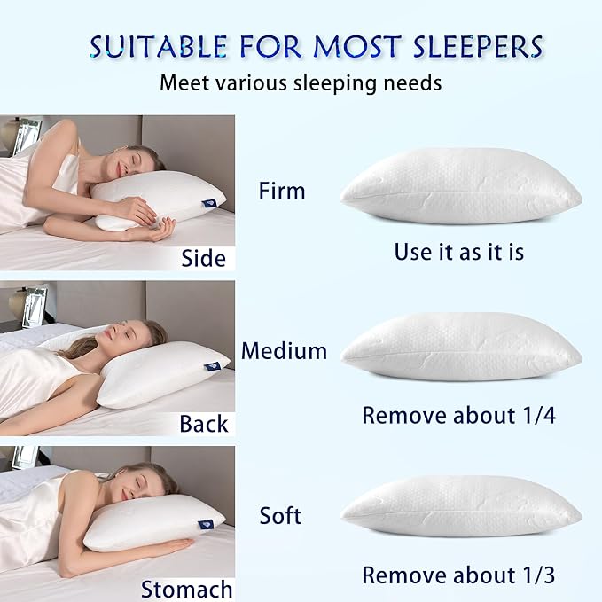 Shredded Memory Foam Pillows for Deep Sleep Bed Pillow for Neck Support with Removable & Washable Cover,Bend(Pack of 1)