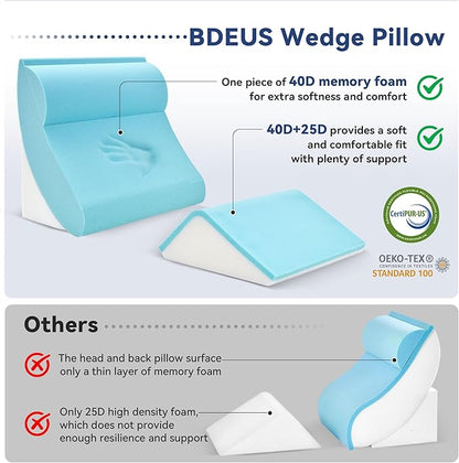 BDEUS 4pcs Orthopedic Bed Wedge Pillow Set for Sleeping, Memory Foam for Sleeping,Breathable Triangle Pillow Wedge, Post Surgery Memory Foam for Back, Leg Pain Relief, Sitting