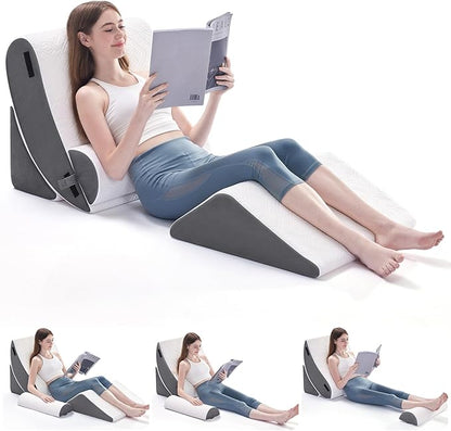 Wedge Pillow Set for After Surgery, 4 PCS Bed Wedge Pillow for Sleeping, Memory Foam Orthopedic Back Pillow for Pain Relief and Acid Reflux, Adjustable Post Surgery Pillow Grey