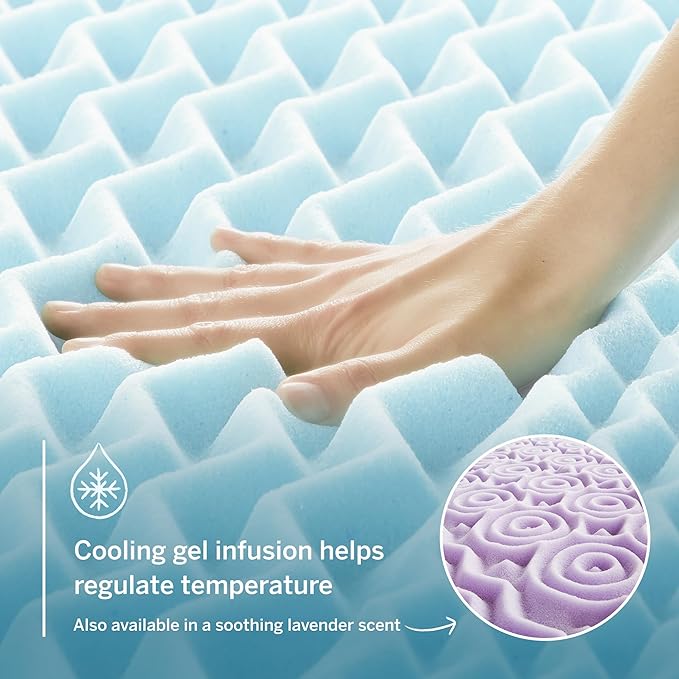 LUCID 3 Inch Gel Memory Foam Mattress Topper, King size – 5 Zones – Cooling Gel Infusion – CertiPur Certified Foam
