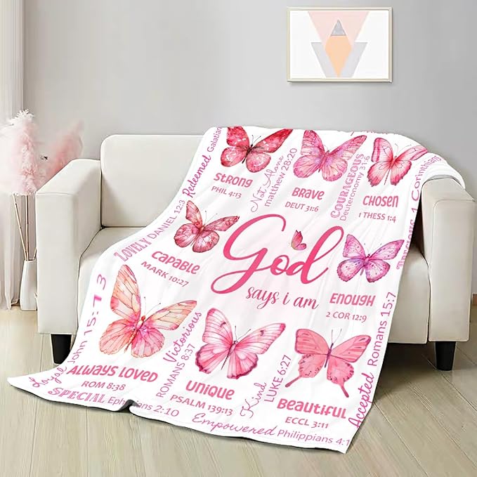 Butterfly Bible Verse Blanket, Inspirational Scripture Religious Gifts for Christian, Warm Soft Flannel Bible Throw for Bed Sofa Decoration 60"x80" for Adult