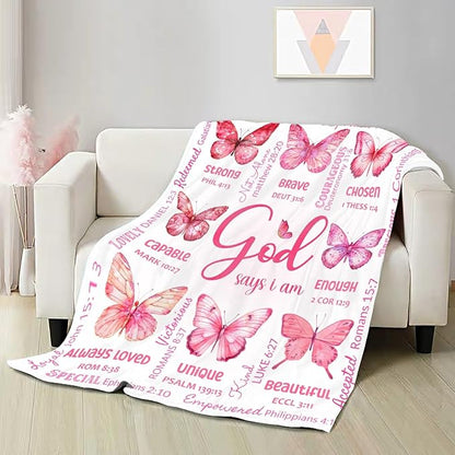 Butterfly Bible Verse Blanket, Inspirational Scripture Religious Gifts for Christian, Warm Soft Flannel Bible Throw for Bed Sofa Decoration 60"x80" for Adult