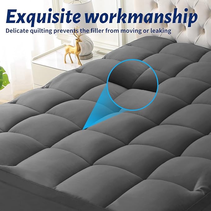 Mattress Topper with Deep Pocket, Extra Thick Pillow Top Mattress Pad, Breathable & Cooling Mattress Cover, Fits 8-21 Inch, Soft Support for Back Pain Relief, Mattress Protector (Full, Gray)