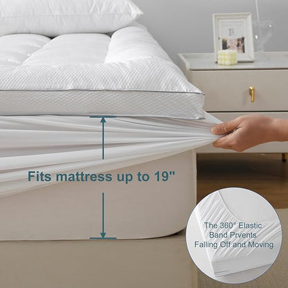 UNILIBRA Full Size Mattress Pad Pillow Top Mattress Cover Padded with Down Alternative Filling Quilted Fitted Mattress Protector Streches up 8-19" Deep Pocket Cooling Mattress Topper