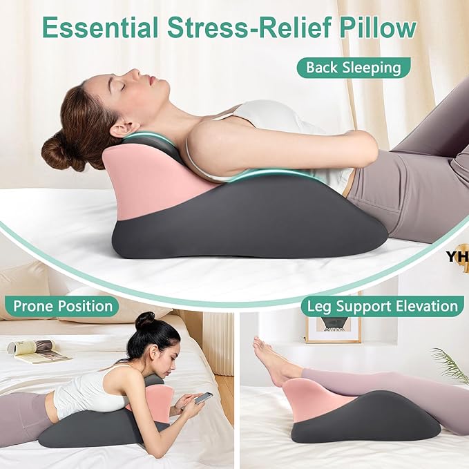 Memory Foam Wedge Pillow, Prone Pillow Headboard & Bed Reading Pillow, Multifunctional Ergonomic Support for Back Pain, Acid Reflux, Sitting Up, Back Cushion with Removable Stretch Cover (Gray Pink)