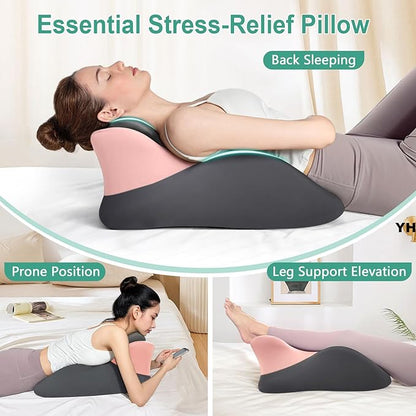 Memory Foam Wedge Pillow, Prone Pillow Headboard & Bed Reading Pillow, Multifunctional Ergonomic Support for Back Pain, Acid Reflux, Sitting Up, Back Cushion with Removable Stretch Cover (Gray Pink)