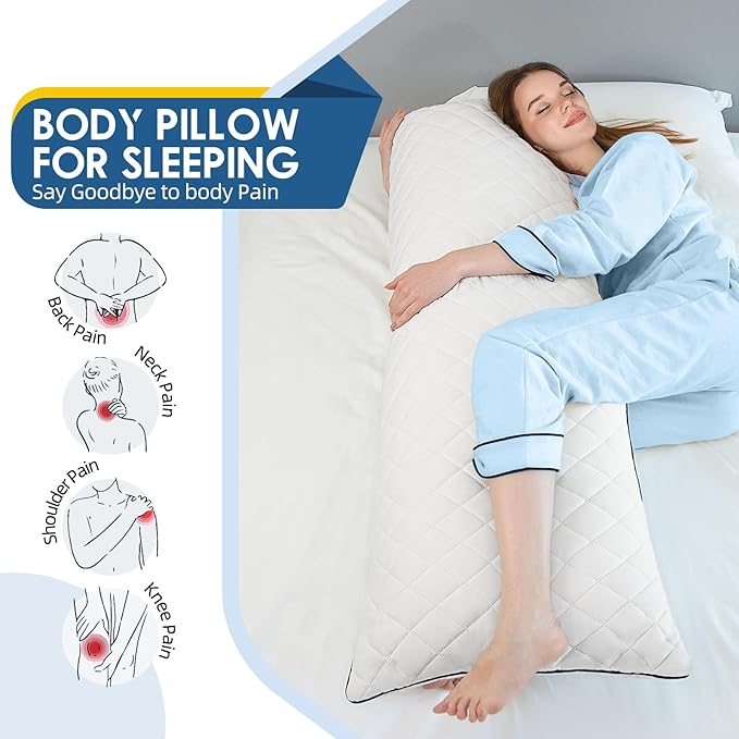MAGIC ELEPHANT Body Pillow, Memory Foam Body Pillow for Adults, Long Pillow for Bed and Sleeping, Full Long Bed Pillow (White-Without Cover, 20x54 Inch)