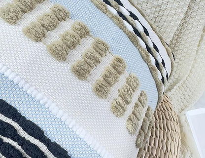 Boho Throw Pillow Covers 16x16 Aesthetic Neutral Boucle Couch Pillow Cover Rainbow Striped Decorative Accent Pillow Case for Couch Bed Sofa Farmhouse Bedroom,Modern Funky,Set of 2 Khaki