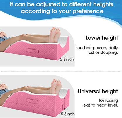 Elevation Pillows for Leg After Surgery, Memory Foam Adjustable Wedge Pillow for Injury or Rest, Ankle Pillow for Sleeping Blood Circulation Pink/Double Leg