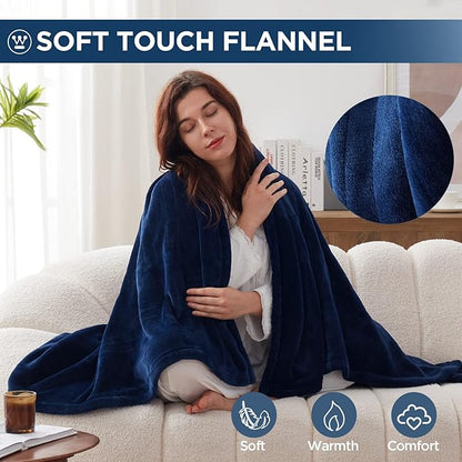 Westinghouse Electric Blanket Heated Throw, Super Cozy Soft Flannel 50"" x 60"" Heated Throw with 6 Fast Heating Levels & 2-10 Auto-Off, Machine Washable, ETL&FCC Certification, Navy Blue