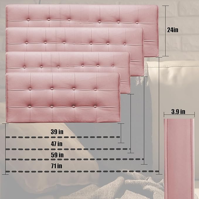 BCU Headboard Pillow Full Size Upholstered Soft Tufted Headboard Backrest Pillow with Removable Cover for Adjustable Bed Back Support, Pink