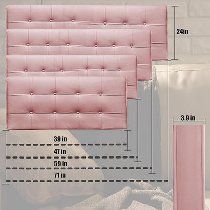 BCU Headboard Pillow Full Size Upholstered Soft Tufted Headboard Backrest Pillow with Removable Cover for Adjustable Bed Back Support, Pink