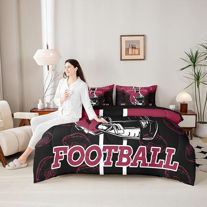 Feelyou Football Comforter Set Twin Size 7 Pieces Ball Games Bedding Set for Kids Boys Girls Rugby Bed in a BagFootball Bedroom Decor Rugby Sports
