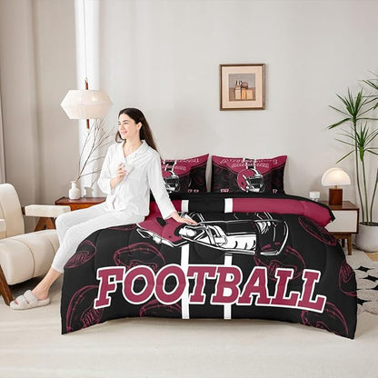 Feelyou Football Comforter Set Twin Size 7 Pieces Ball Games Bedding Set for Kids Boys Girls Rugby Bed in a BagFootball Bedroom Decor Rugby Sports