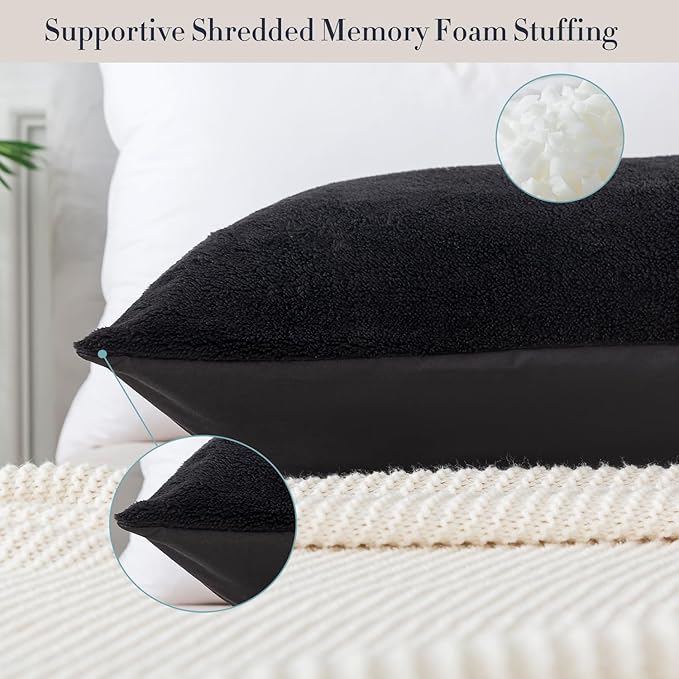 WhatsBedding Memory Foam Body Pillow with Plush Fuzzy Cover, Full Body Pillow for Adults, Long Pillow for Sleeping, Soft Fluffy Supportive
