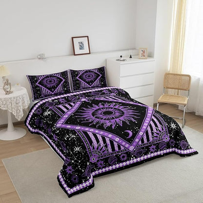 Castle Fairy Purple Sun Moon Comforter Set Mandala Bohemian Bedding Set for Kids Girls Women Adults Starry Sky Galaxy Comforter Psychedelic Quilted Duvet Set Bedroom Collection Twin Pink 2Pcs