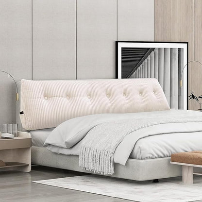 SLIGUY Large Headboard Pillow, Headboard Wedge Pillow Bed Rest Reading Pillow Bolster Triangular for Sitting in Bed-Backrest Positioning Support Long Pillow for Daybed (Full: 54x8x20 Inches,Beige)