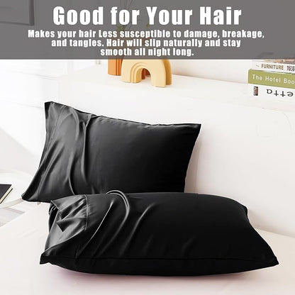 TELUS Black Pillow Cases Queen Size 2 Pack, Bamboo Rayon Cooling Pillowcases with Envelope Closure, Cool Breathable Pillow Case for Hot Sleepers & Night Sweats, 20x30 inches