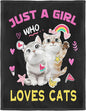 Kitten Lover Blanket, Just A Girl Who Loves Cats Blanket, Soft Warm Cozy Fleece Throw, Gifts for Girls Women Kids, 50"x60", Black