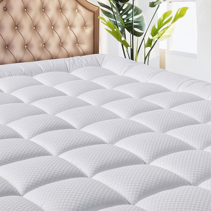 MATBEBY California King Mattress Pad - Cooling Breathable Mattress Topper, Quilted Fitted Mattress Protector, Pillow Top Mattress Cover with 8-21" Deep Pocket, Soft, Machine Washable, White, Cal King