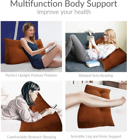 Wedge Headboard Pillow Dorm Room Reading Pillow Back Support for Sitting Up in Bed Bolster Lumbar Cushion Body Positioning Bedrest Corduroy (Coffee, King (76 * 8 * 20in))