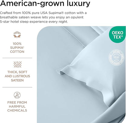 Threadmill Supima King Size Sheets, 1000 Thread Count, 4 Piece American Luxury Bed Sheets for King Mattress, 5 Star Hotel Quality Cotton Sheets with Elasticized Extra Deep Pocket, Light Blue