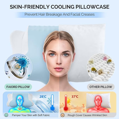 Cervical Pillow for Neck Pain Relief - Cooling Ergonomic Dual-Sided Orthopedic Neck Pillow with Ice Silk Pillowcase, Breathable Memory Foam Contour Pillow for Side, Back, Stomach Sleepers