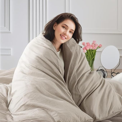NEXHOME PRO Queen Duvet Cover Set – 100% Certified Organic Cotton with Washed Feel & Linen-Like Texture, Comfortable & Breathable, Home Bedding Set Light Linen (No Comforter)