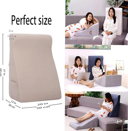 Bed Reading Pillow - Sofa Bed Wedge Pillow - Post-Op Recovery Backrest Pillow - Working Lumbar Support Reading Pillow with Removable Pillowcase Beige 27x20x12in