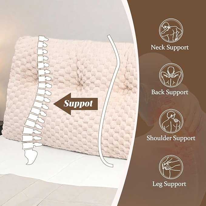 Large Headboard Wedge Pillow, Bed Rest Reading Pillow, Back Support Long Pillow, Bed Bolster Rest Reading Pillow with Removable Cover (Beige,King:76 * 20 * 8Inches)