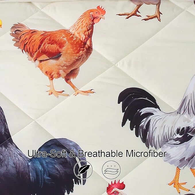 Wajade Chicken Comforter Set 7 Pcs Animal Theme Bedding Set Twin Size for Kids Adults Chicken Quilt Farm Theme Printed Pattern for Thanksgiving Birthday