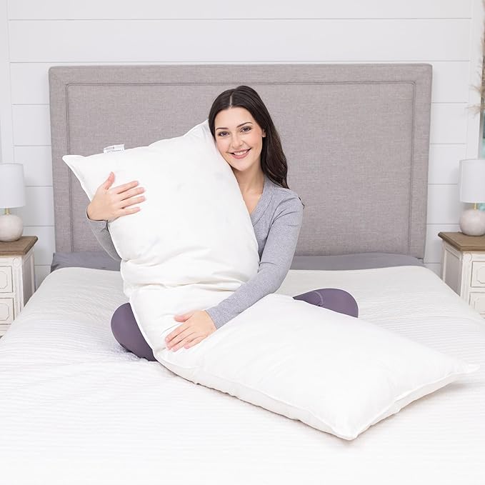 White Goose Feather and Down Body Pillow – Pillows Size 20 Inches x 72 Inches