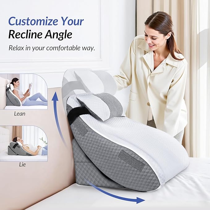ZIKEE Adjustable Wedge Pillow Headboard Set for Sleeping & After Surgery, Ergonomic Reading Pillow for Sitting in Bed, Bed Wedge with Premium Memory Foam for Back Pain Relief & Support, Leg Elevation