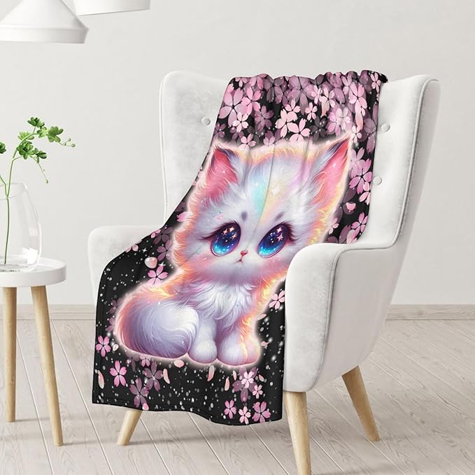 Kids Blankets Gift Girls Blanket for Cat Lovers - 30" x 40" Inches Toddlers Warm, Fuzzy Throws for Lap & Office