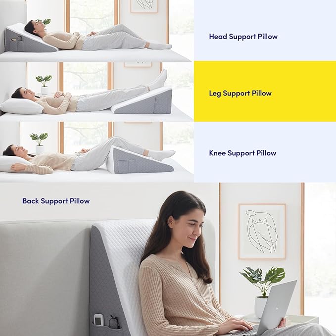Premium Bed Wedge Pillow - Ergonomic Support for Sleeping, Post-Surgery, Acid Reflux Relief, and More - CertiPUR-US Certified Memory Foam - Removable Cover Included, Triangle, 24" x 24" x 12"